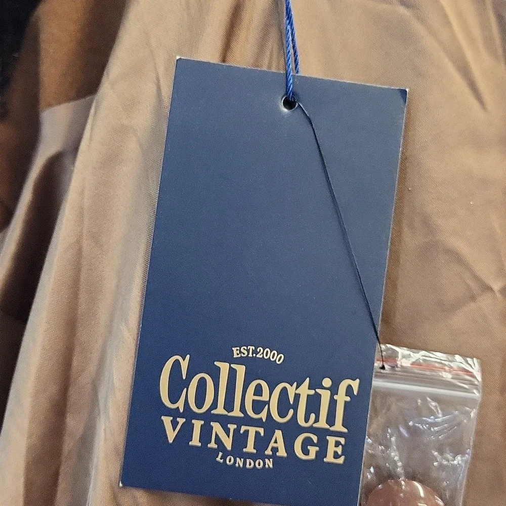 NWT, VINTAGE COLLECTIF PEARL TAN COAT, XS - Picture 11 of 14